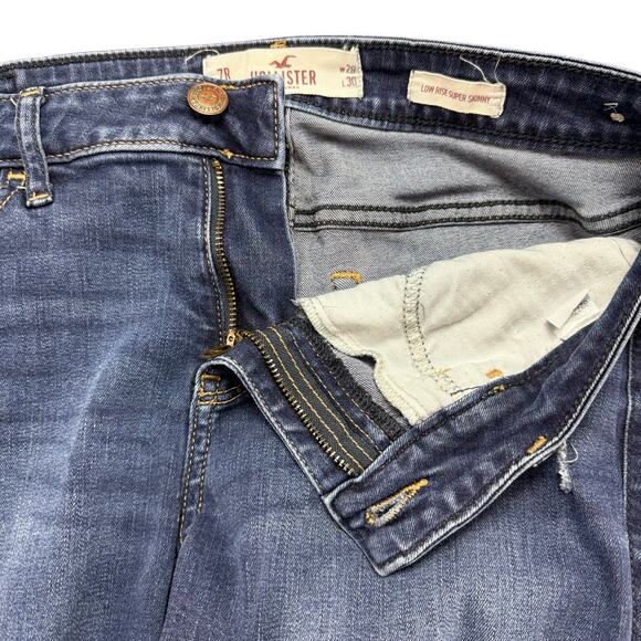 Hollister Women's Size 7R W28 L30 Low Rise Super Skinny Blue Denim Jeans Raw Hem - Picture 5 of 9